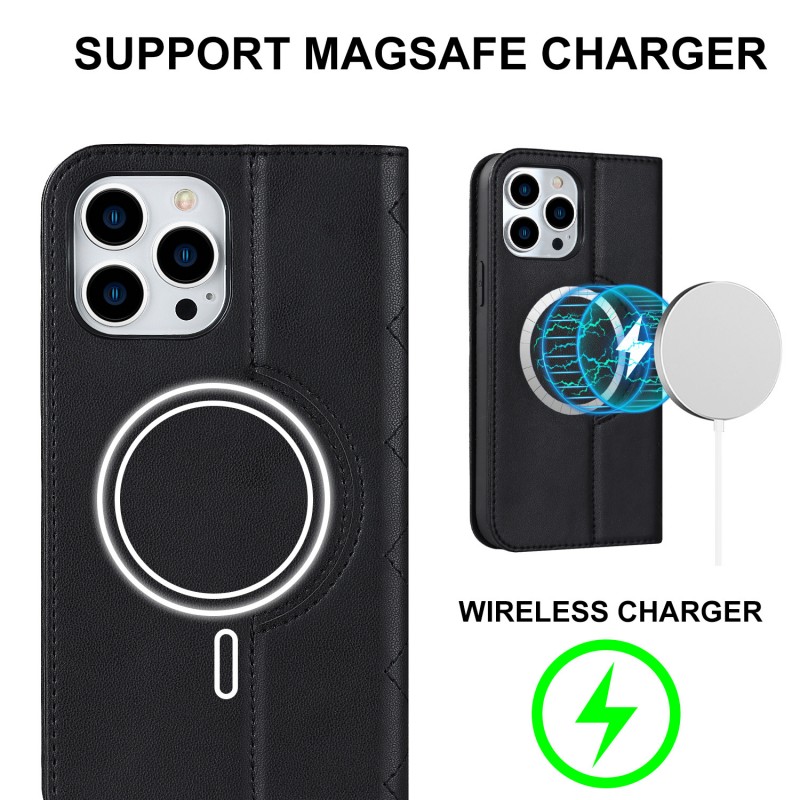 Flip Leather Phone Case for iPhone with MagSafe Wireless Charging, Card Slot